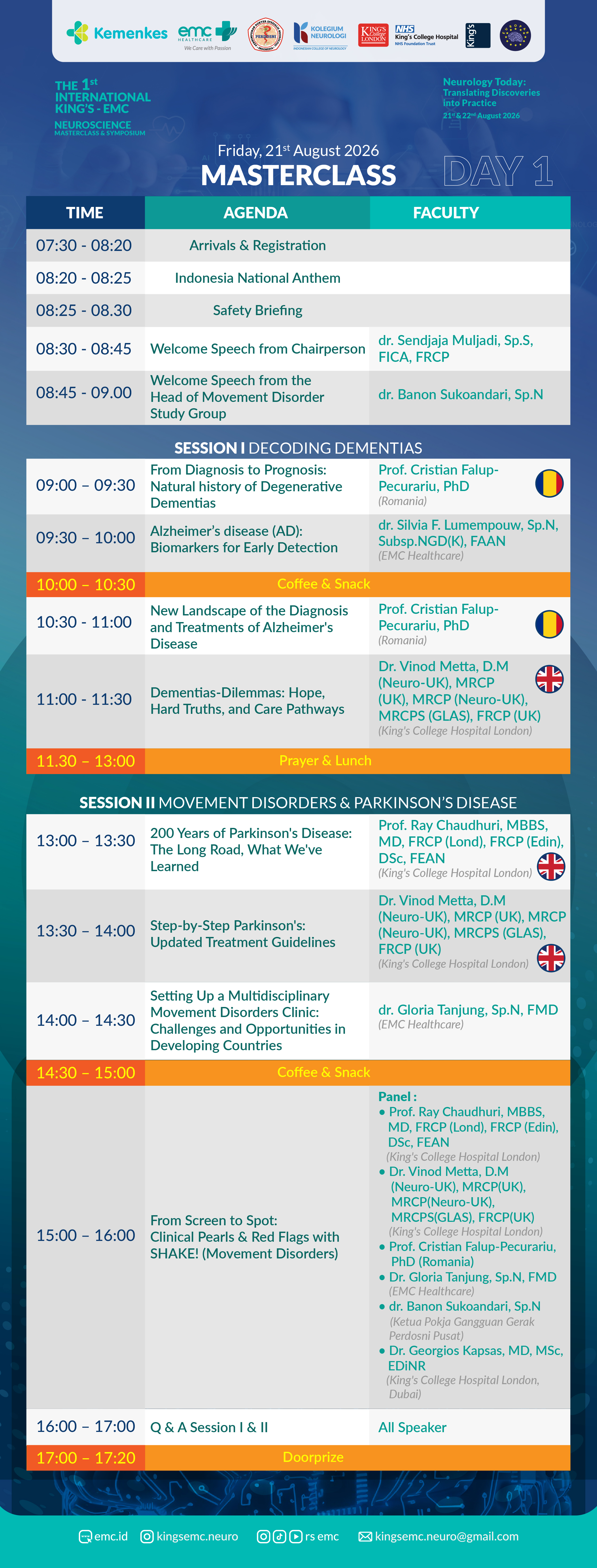 Event schedule — Friday, 21 August 2026