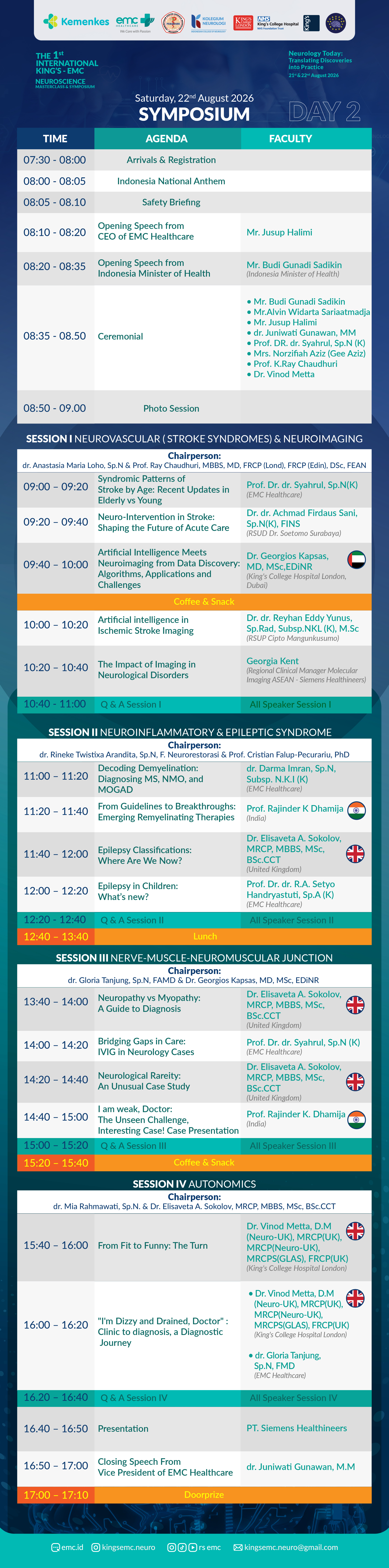 Event schedule — Saturday, 22 August 2026